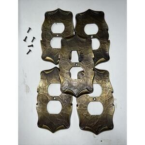 Vintage 5 Amerock Carriage House Cover Plates Brass Double Power Outlet 5"x3"